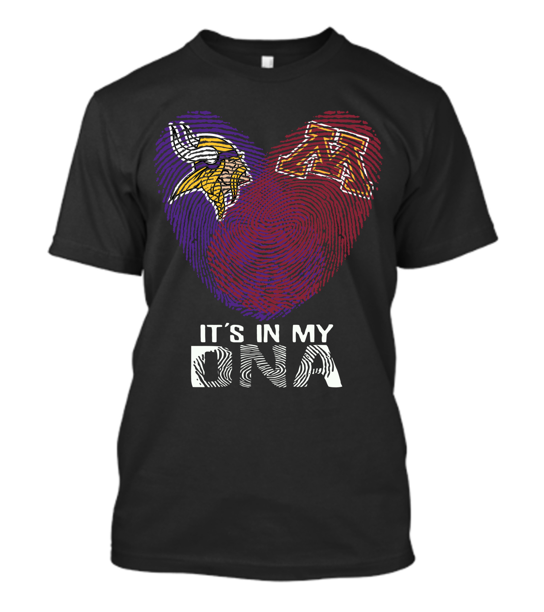 Minnesota Vikings Minnesota Golden Gophers It's In My DNA Heart Fingerprint T-Shirt