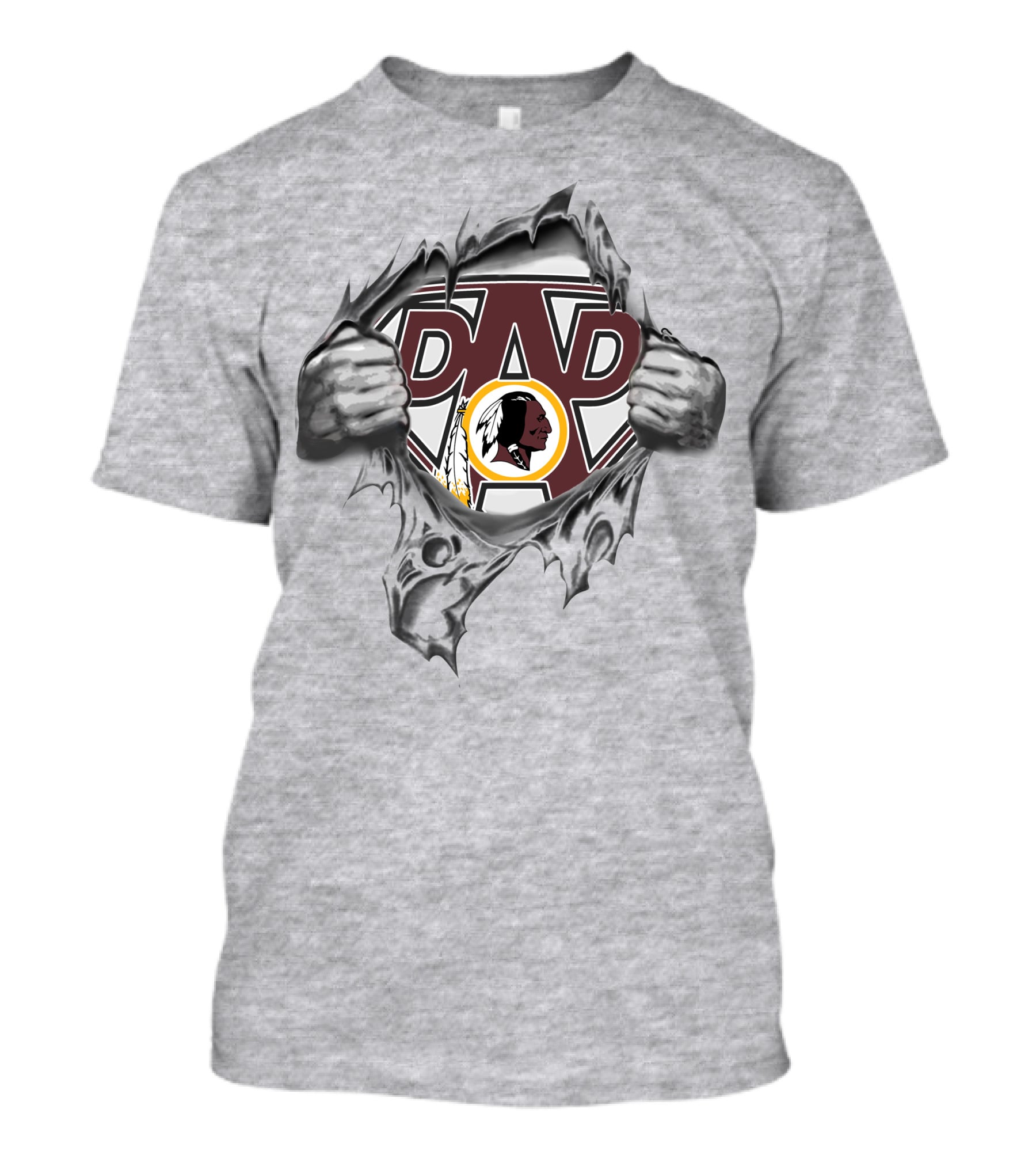 Super Dad Washington Redskins Fan Logo Hero Busting Through Walls T-Shirt