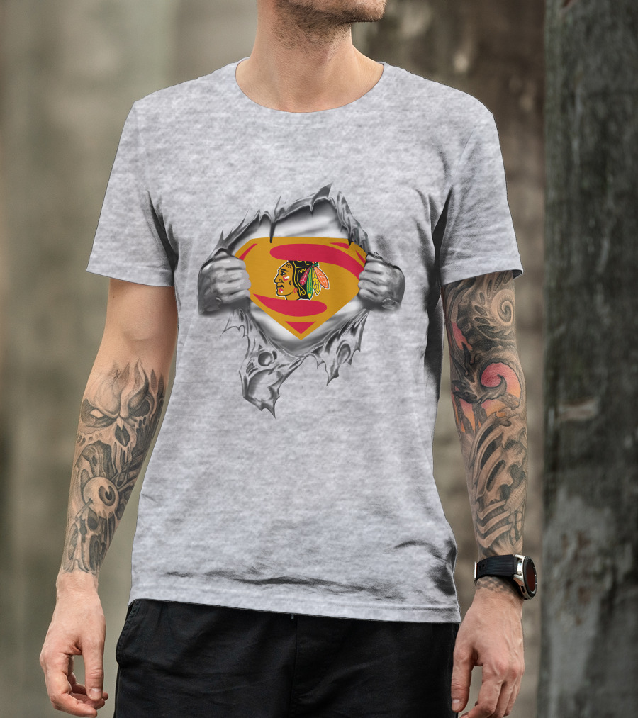 Blackhawks Superman Emblem Tear With Hands T-Shirt