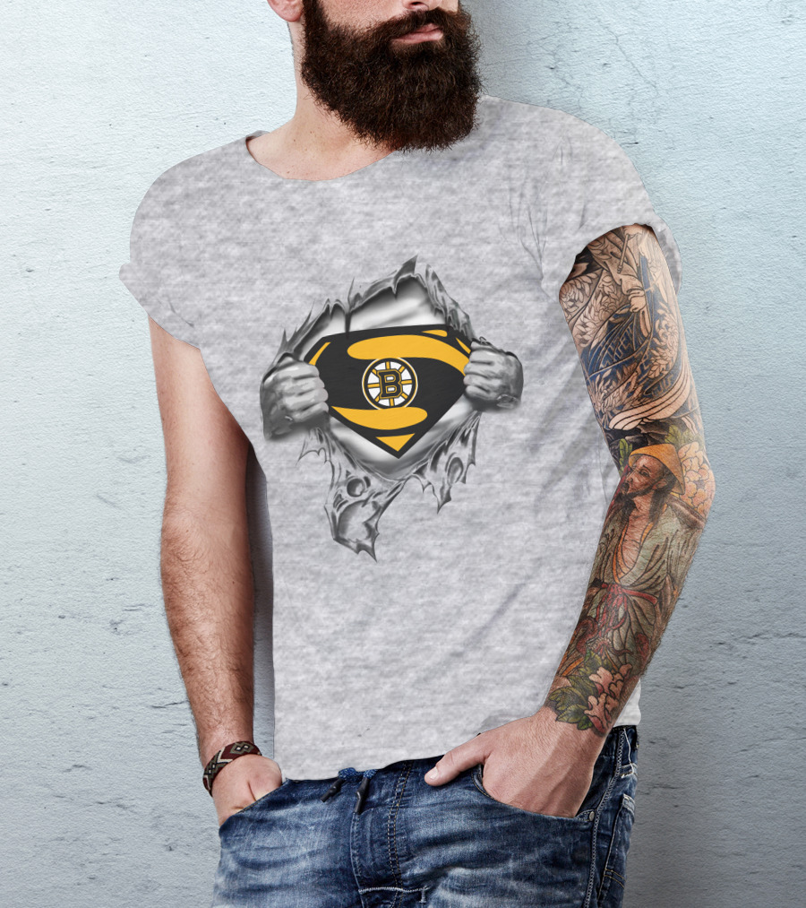 Bruins Superman Logo Integration With Ripped Shirt Effect T-Shirt