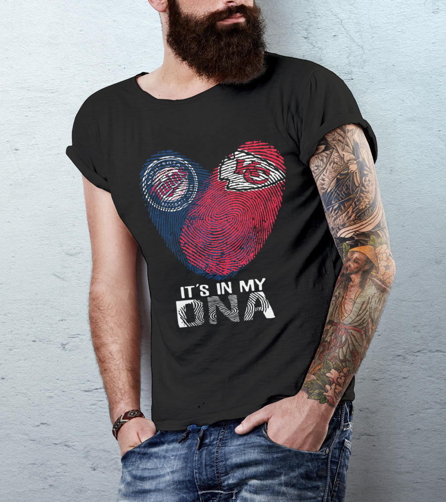 Minnesota Twins Kansas City Chiefs It's In My DNA Fingerprint Heart T-Shirt