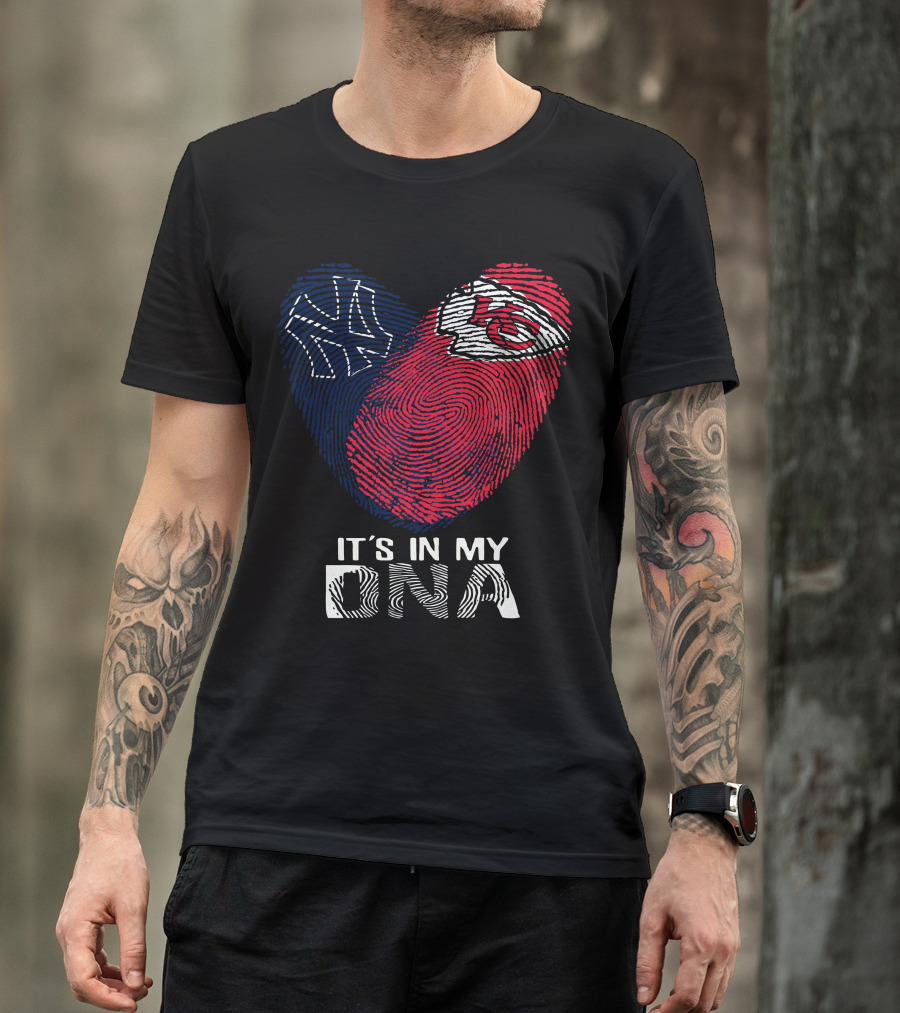 New York Yankees Kansas City Chiefs Heart Fingerprint It's In My DNA T-Shirt