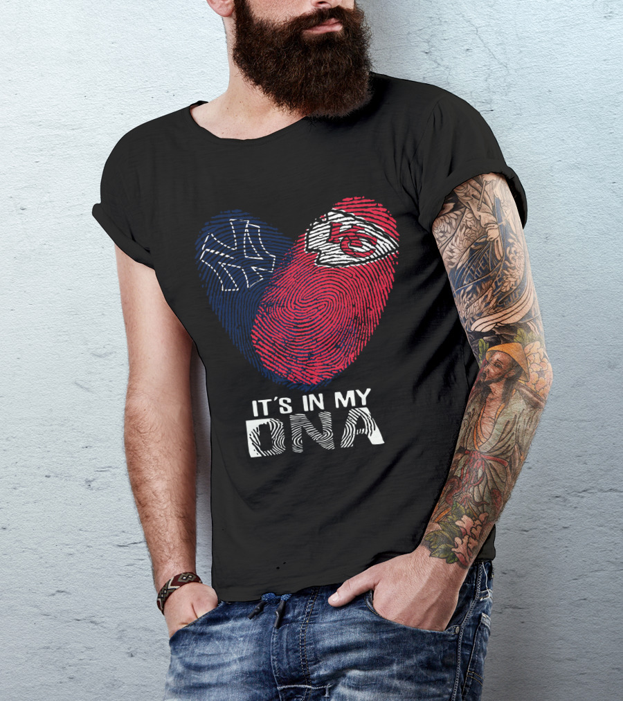 New York Yankees Kansas City Chiefs Heart Fingerprint It's In My DNA T-Shirt