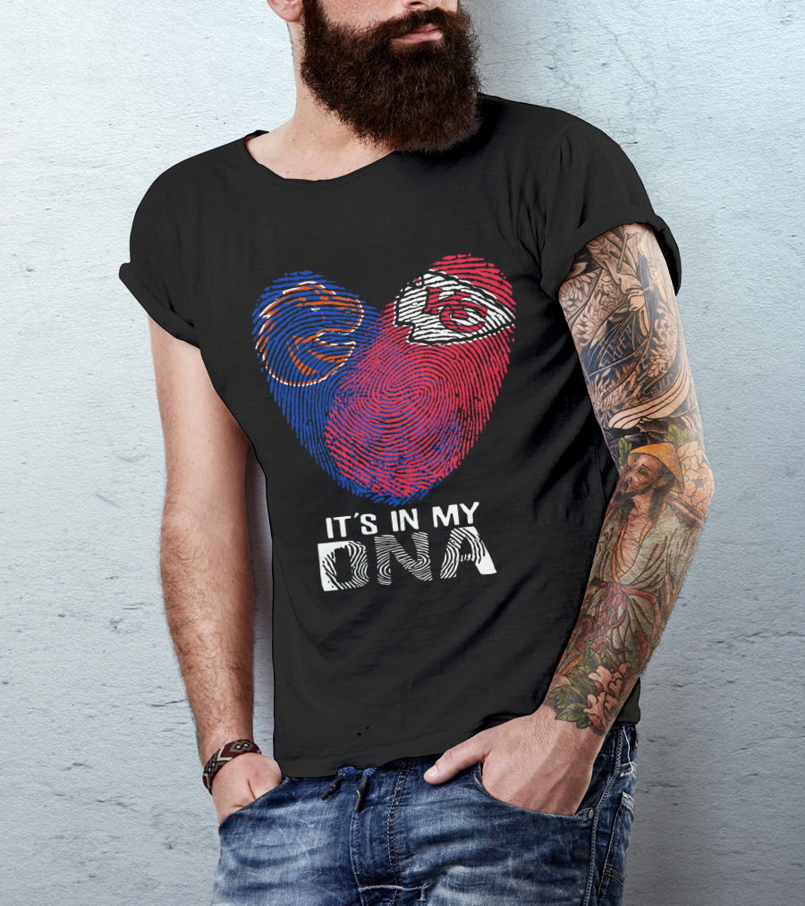 Boise State Broncos And Chiefs It's In My Dna Fingerprint Heart T-Shirt
