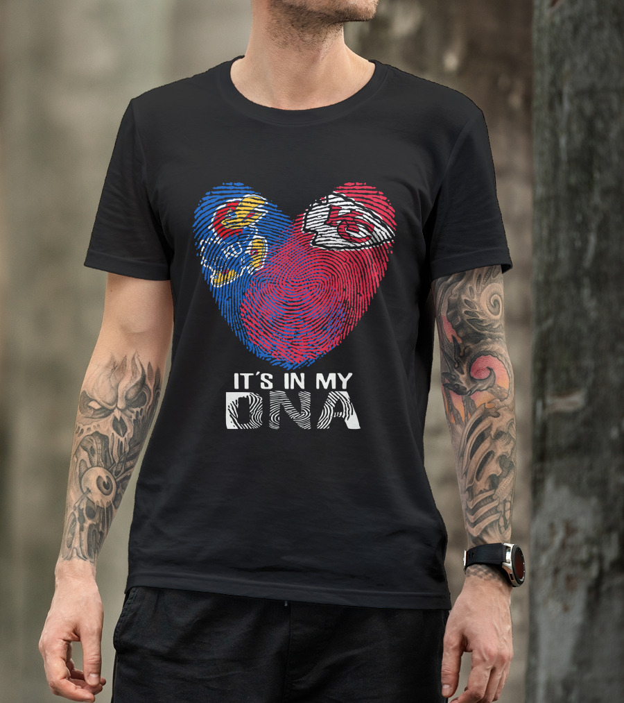 Kansas Jayhawks Chiefs Fingerprint Heart It's In My Dna T-Shirt