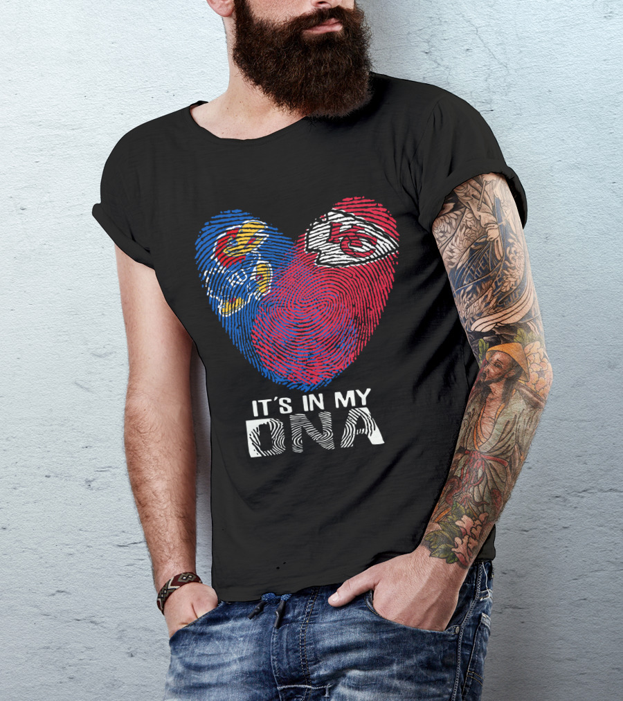 Kansas Jayhawks Chiefs Fingerprint Heart It's In My Dna T-Shirt