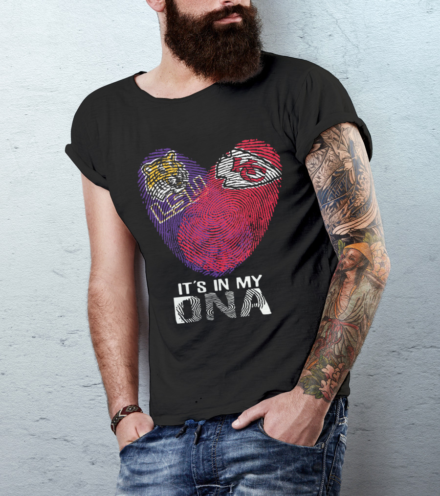 Lsu Tigers And Kansas City Chiefs It's In My Dna Fingerprint Heart T-Shirt