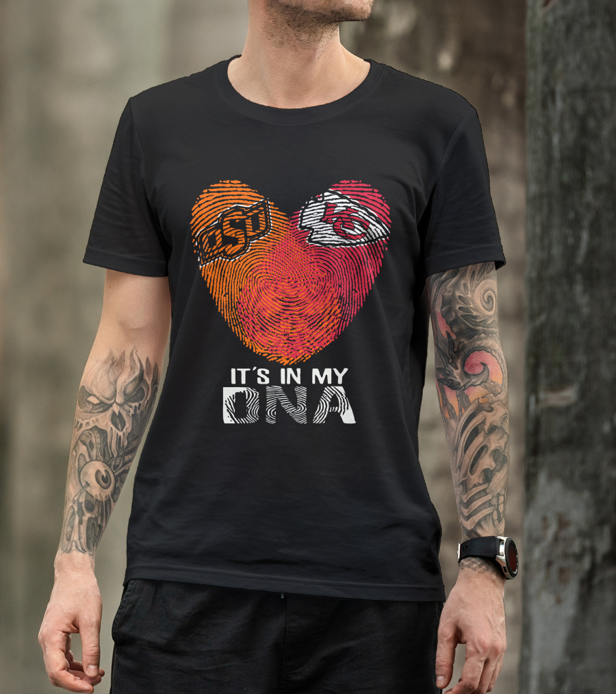 Oklahoma State Osu And Kansas City Chiefs It's In My Dna Fingerprint Heart T-Shirt