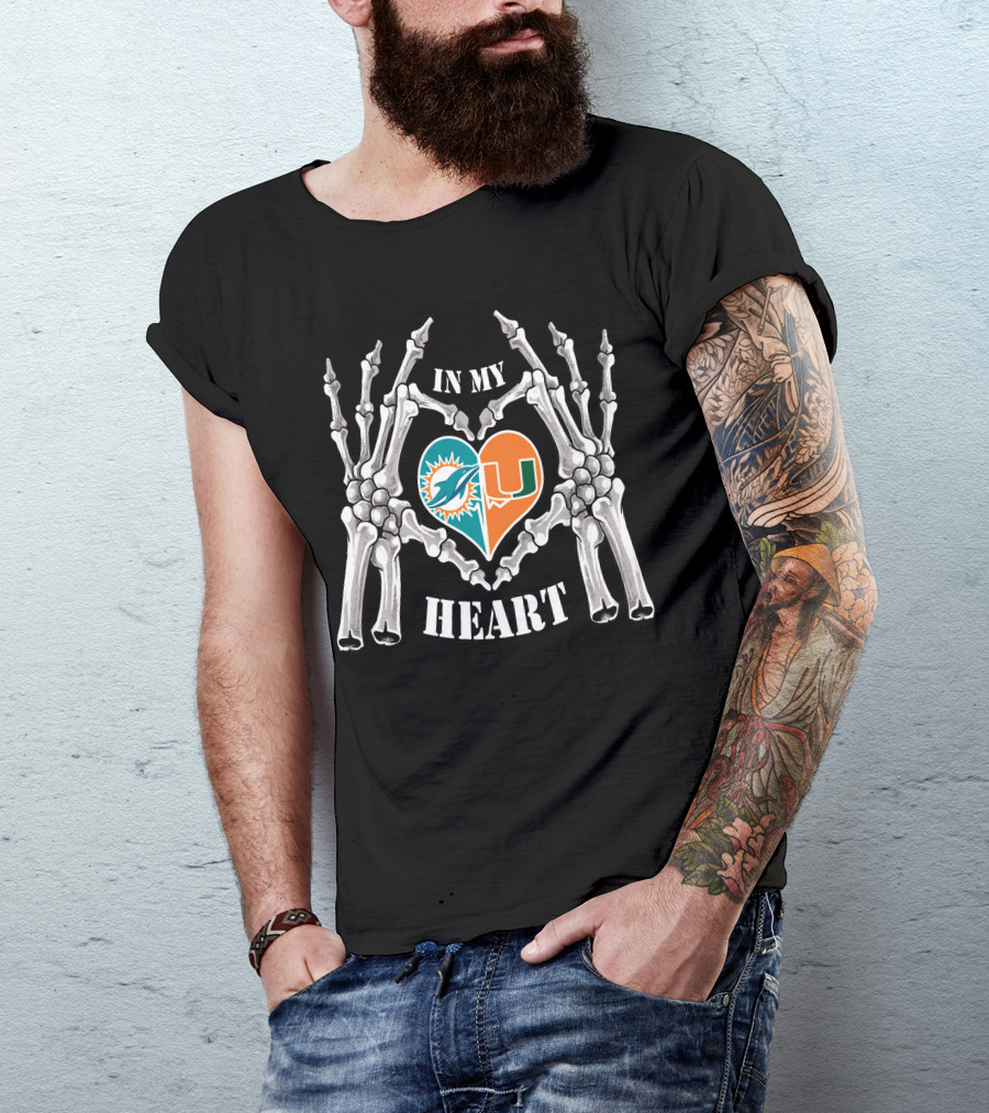 Dolphins Hurricanes In My Heart Skeleton Hands T-Shirt