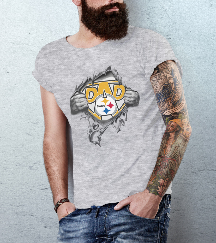 Steelers Dad Logo With Ripped Superhero Effect T-Shirt
