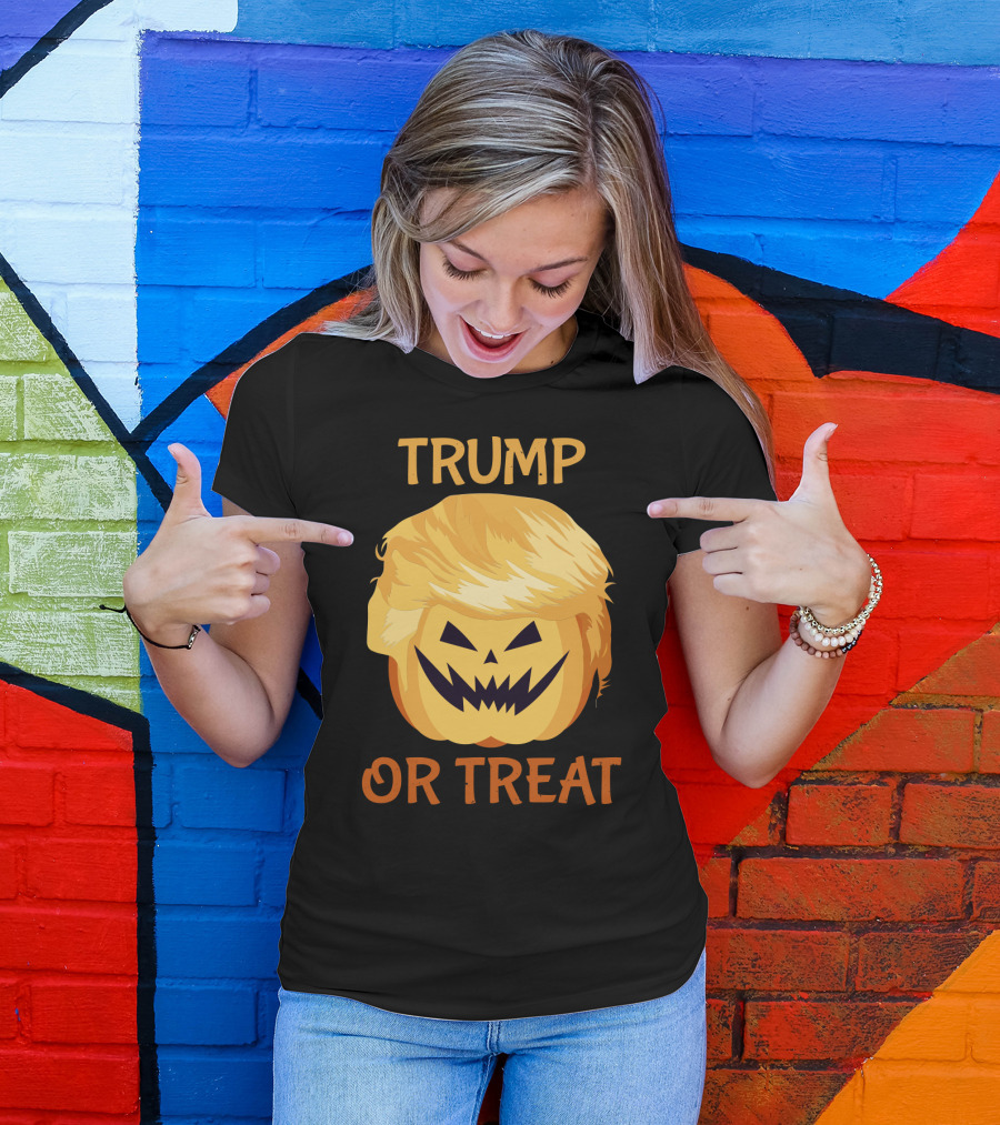 Trump Or Treat Halloween Pumpkin With Iconic Hairstyle T-Shirt