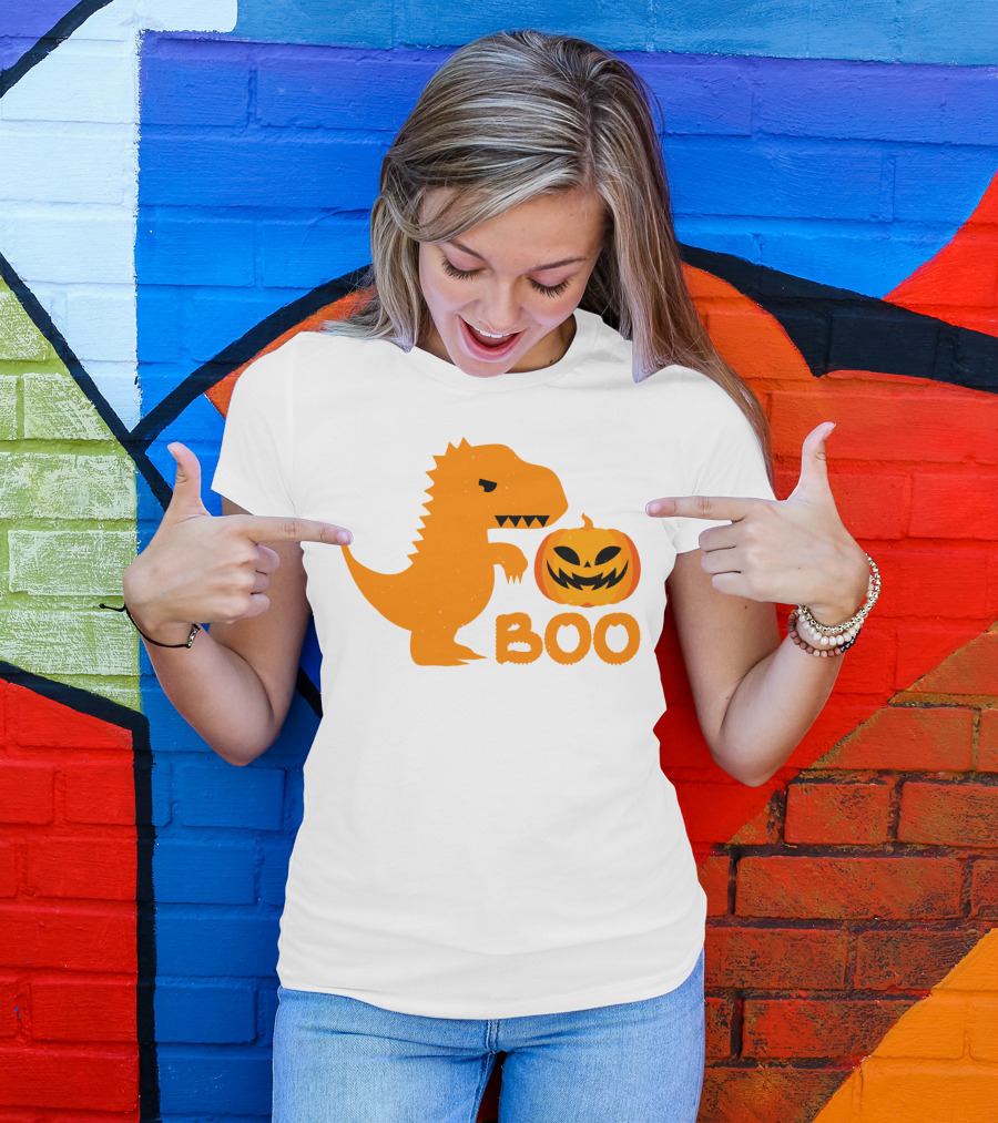 Boo Dinosaur With Jack-O'-Lantern Pumpkin T-Shirt