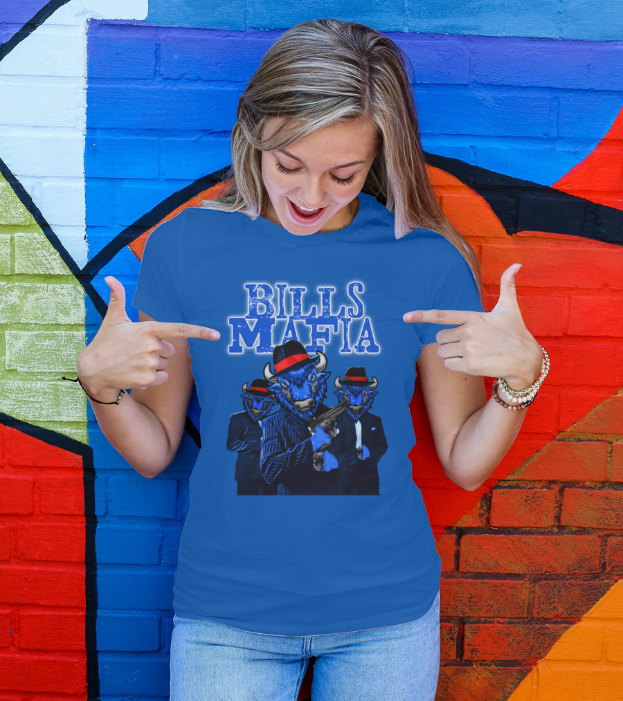 Bills Mafia Suited Blue Bulls Gang With Red Hats T-Shirt