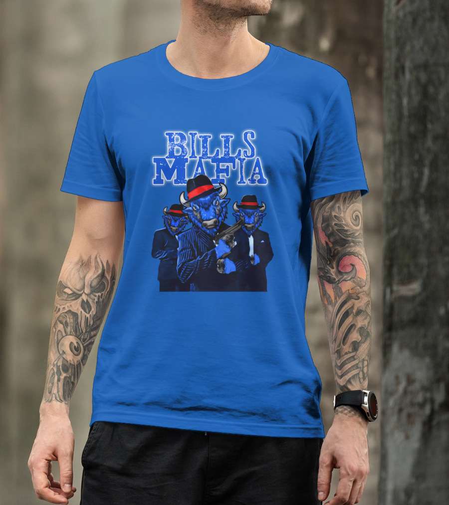 Bills Mafia Suited Blue Bulls Gang With Red Hats T-Shirt