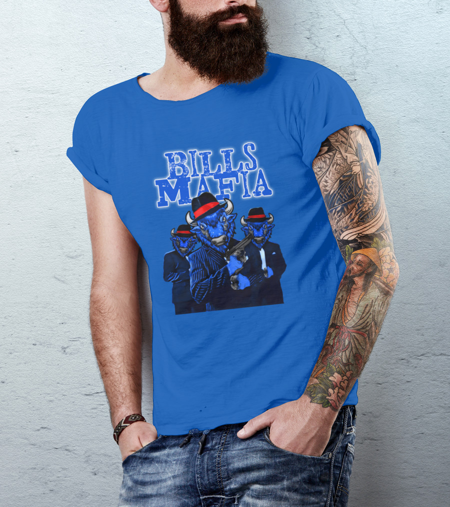 Bills Mafia Suited Blue Bulls Gang With Red Hats T-Shirt