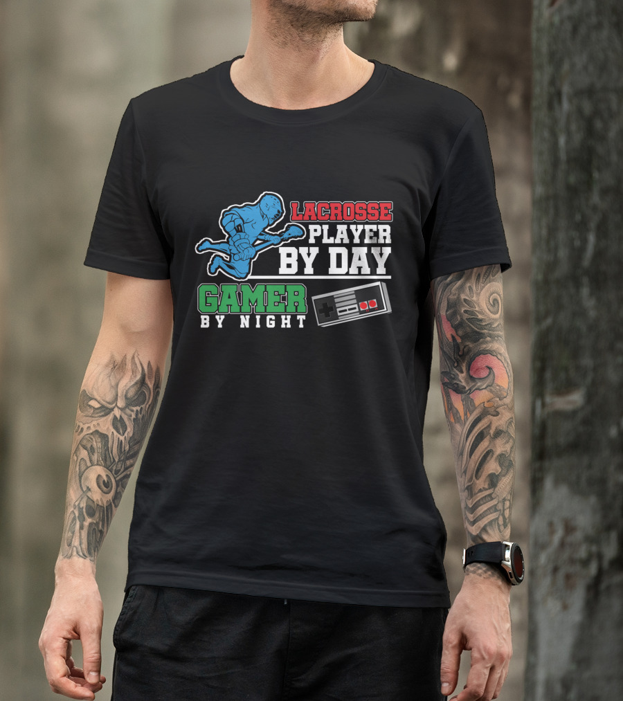 Lacrosse Player By Day Gamer By Night Retro Controller T-Shirt