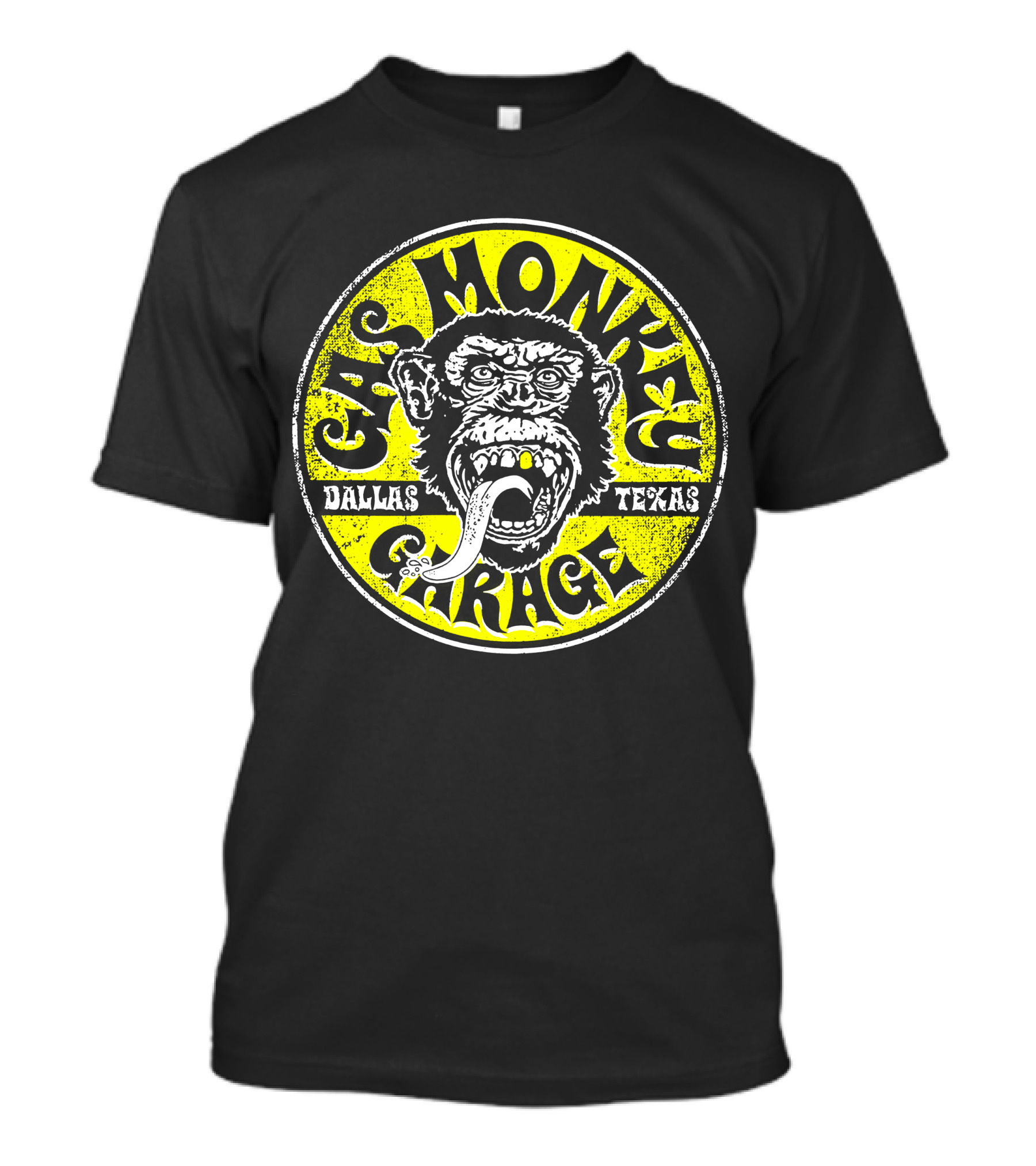 Gas Monkey Garage Dallas Texas Logo Monkey Tongue Circle Yellow T-Shirt