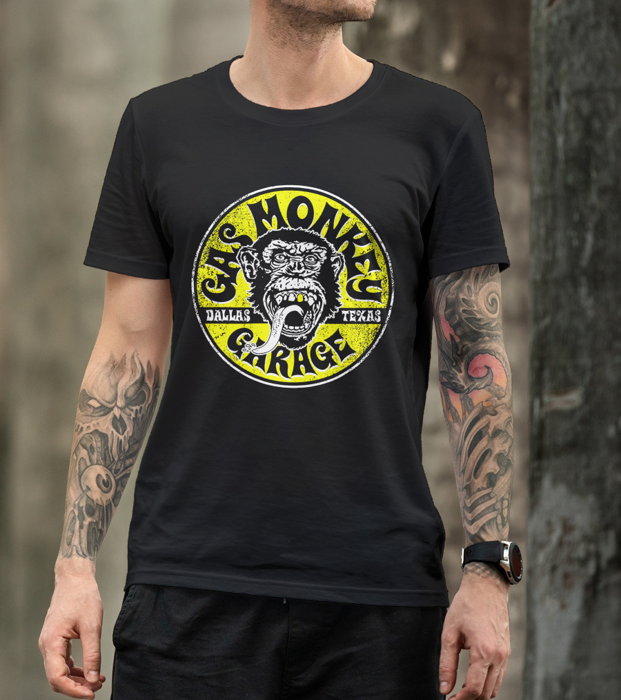 Gas Monkey Garage Dallas Texas Logo Monkey Tongue Circle Yellow T-Shirt