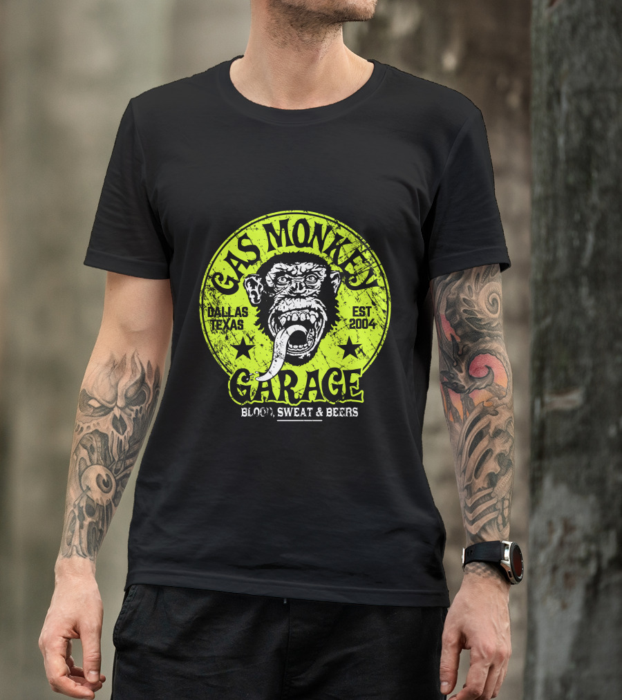 Gas Monkey Garage Dallas Texas Est 2004 Blood Sweat And Beers Vest Green T-Shirt
