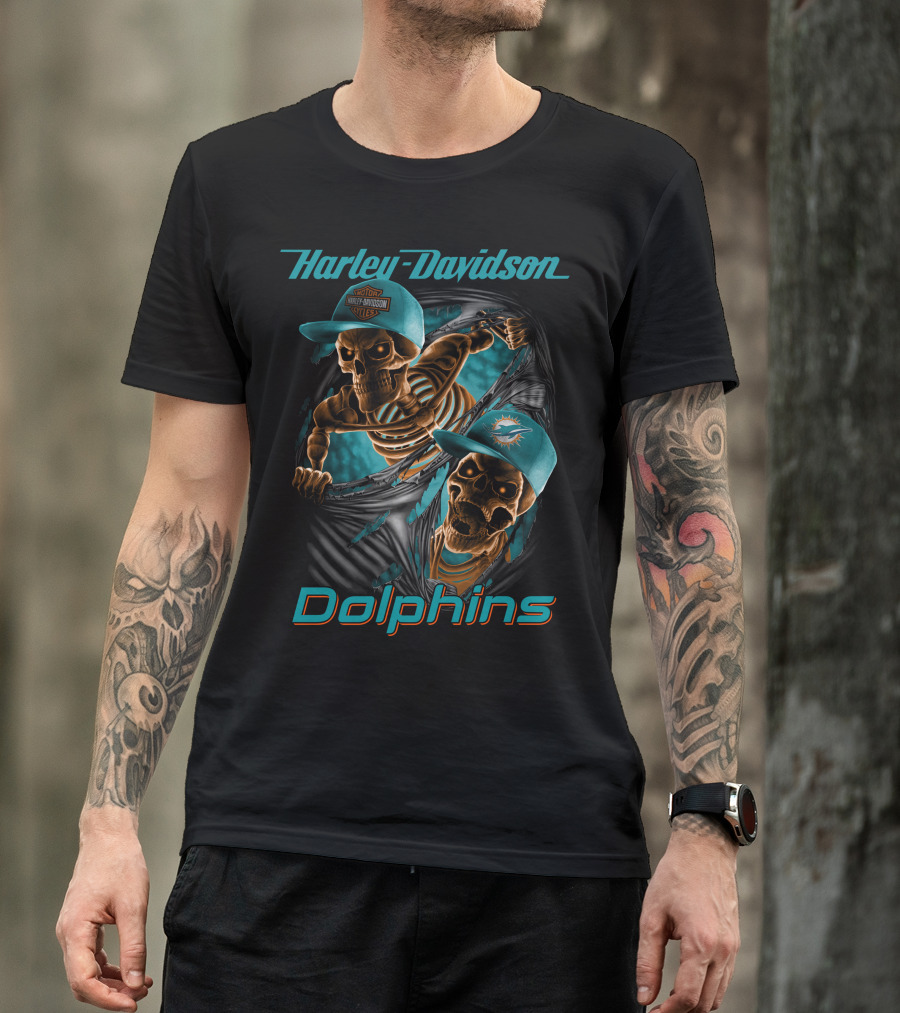 Harley Davidson Miami Dolphins Skeletons T-Shirt