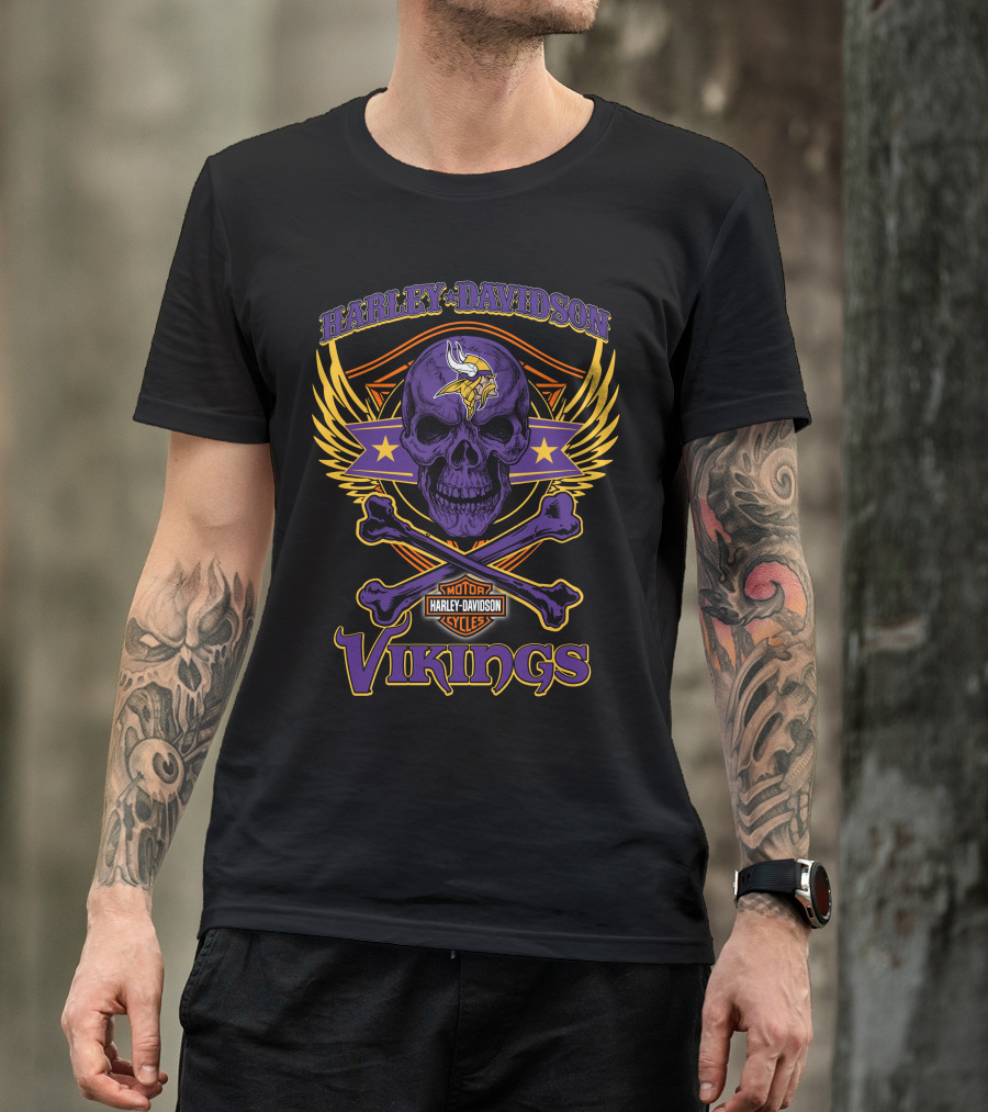 Harley Davidson Vikings Skull Minnesota Vikings Motorcycle Cycles T-Shirt