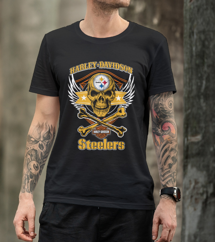 Harley Davidson Steelers Skull And Crossbones T-Shirt