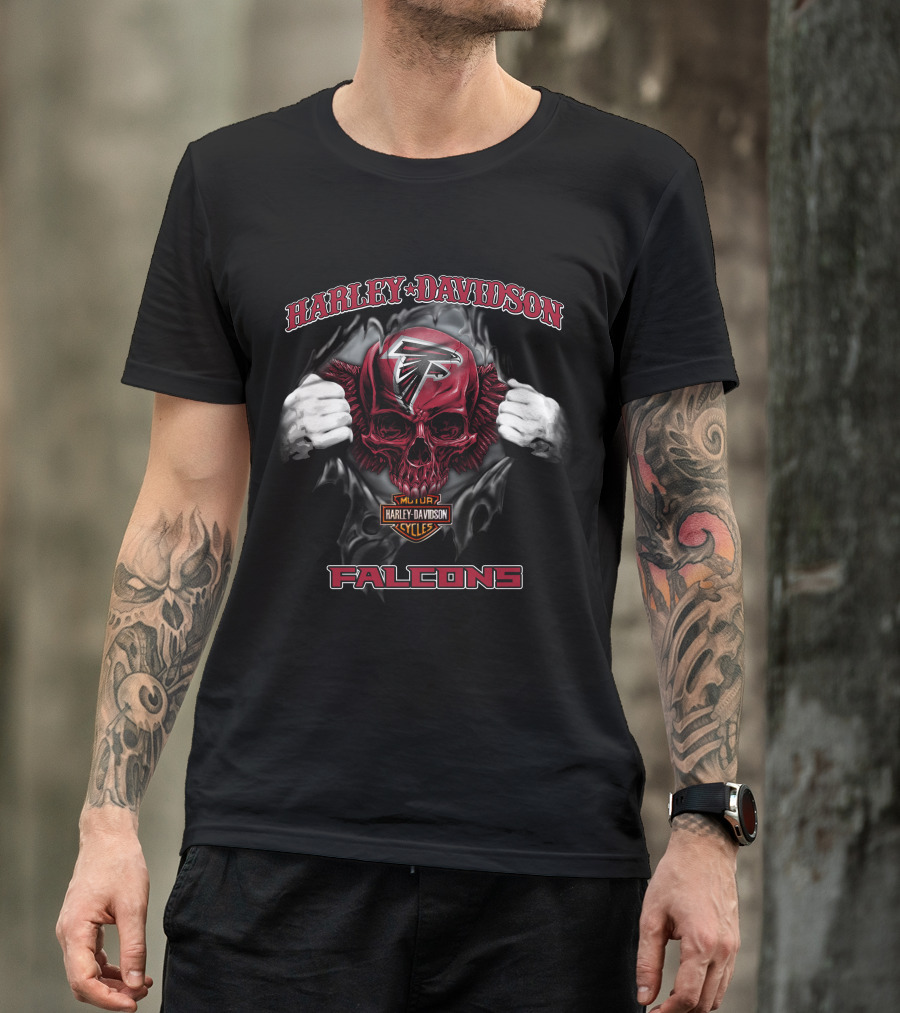 Harley Davidson Atlanta Falcons Nfl Skull Cycles Falcons T-Shirt