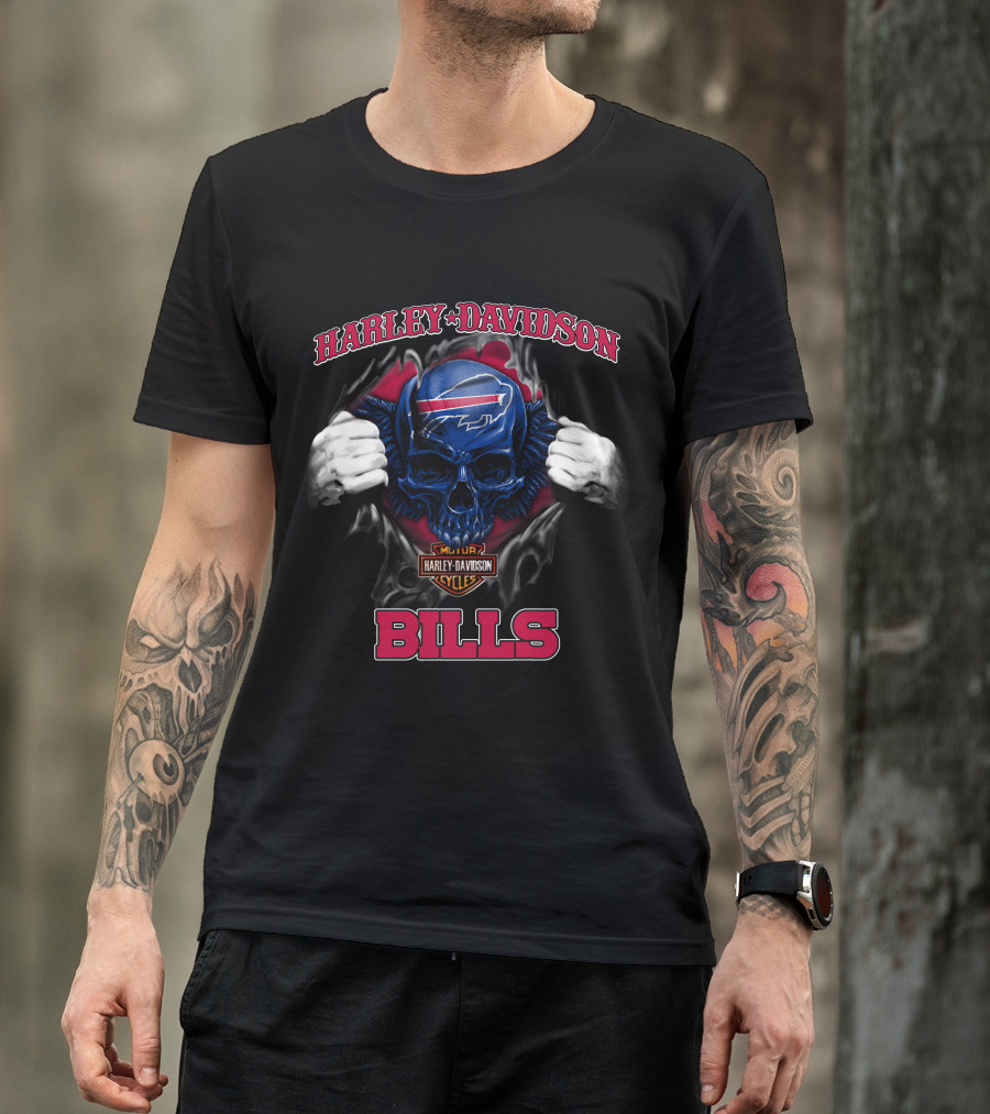 Harley Davidson Nfl Buffalo Bills Skull T-Shirt