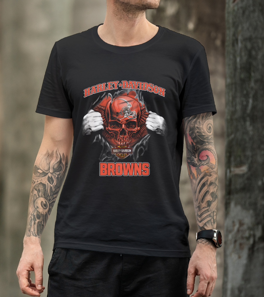 Harley Davidson Skull Cleveland Browns Nfl Major Cycles T-Shirt