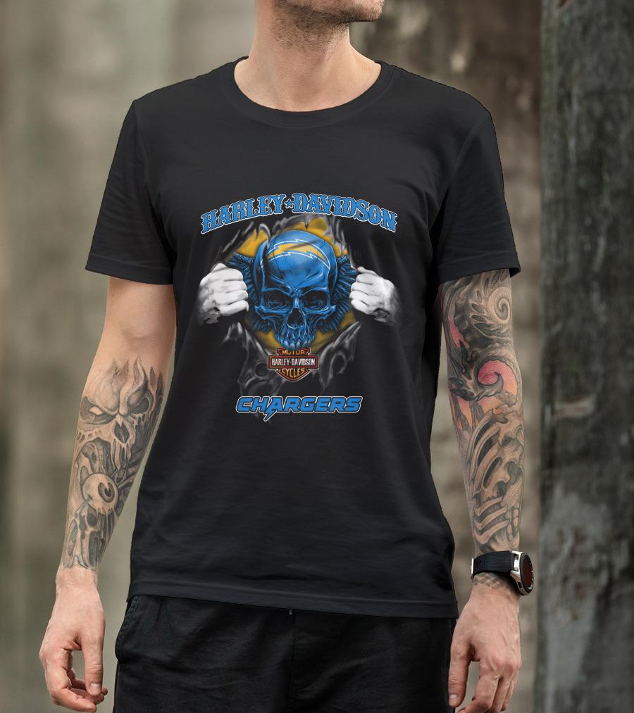 Harley Davidson Chargers Skull Nfl Los Angeles T-Shirt