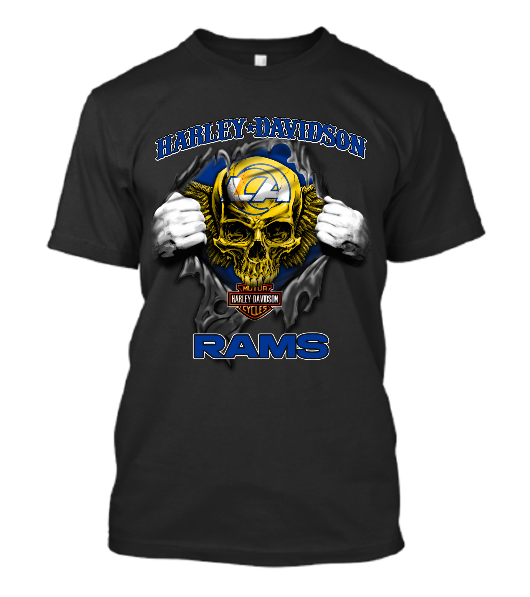 Harley Davidson Los Angeles Rams Skull Nfl Cycles T-Shirt