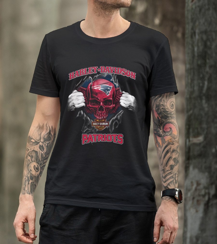 Harley Davidson Cycles Patriots Nfl Skull New England T-Shirt