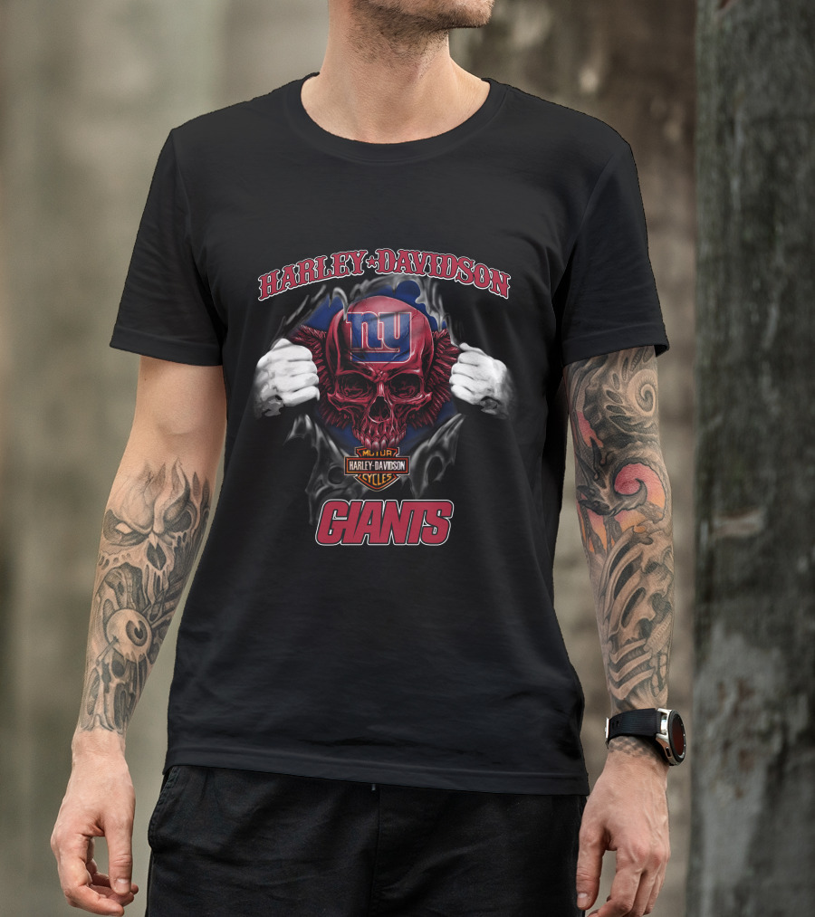 Harley Davidson New York Giants Skull Nfl T-Shirt
