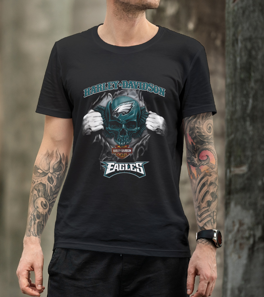 Harley Davidson Nfl Skull Philadelphia Eagles T-Shirt