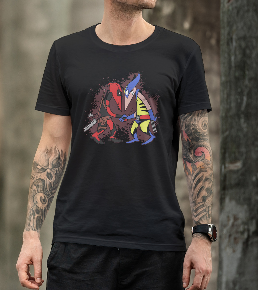 Mutant V Mutant Showdown: Chimichanga Ninja Versus Clawed Avenger Handshake T-Shirt