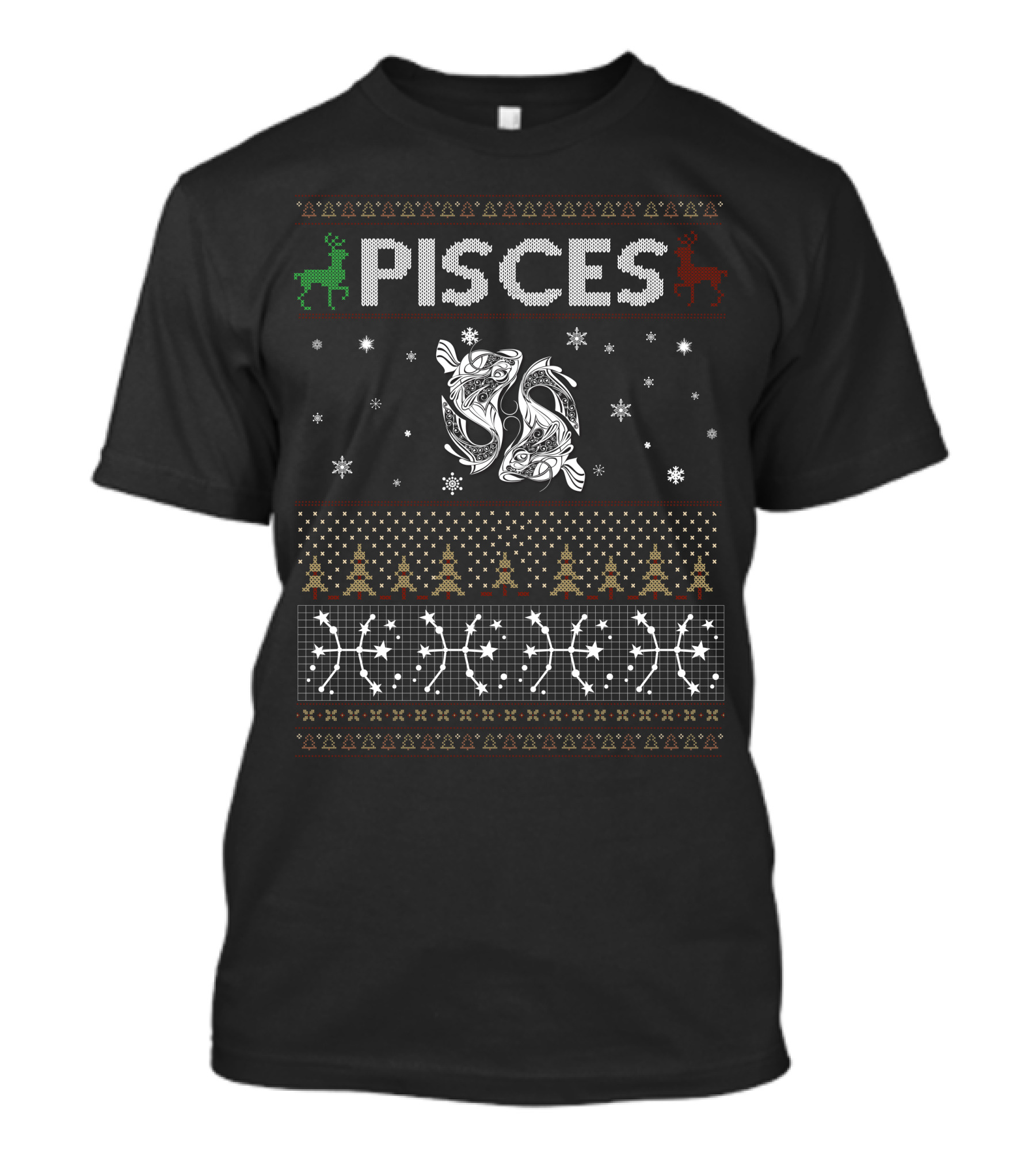Pisces Ugly Christmas Sweater Zodiac Fish Snowflakes Reindeer T-Shirt