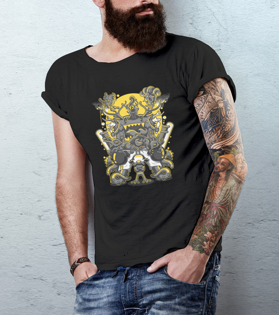 Punchofmonstero Monster Baseball Creature With Yellow And Gray Cartoon Elements T-Shirt