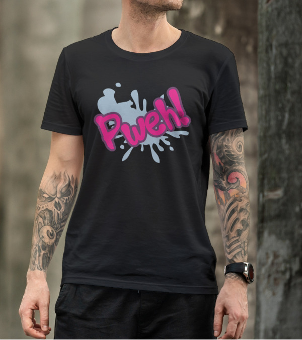Pweh Explosive Bold Pink Text With Blue Splash T-Shirt