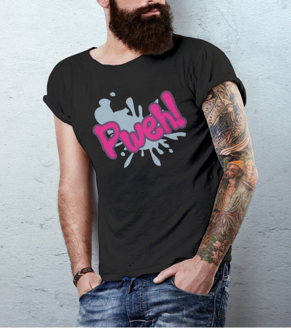 Pweh Explosive Bold Pink Text With Blue Splash T-Shirt
