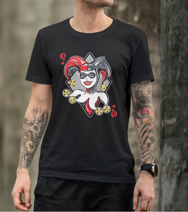 Quinn Of Diamonds Harley Jester Playing Card T-Shirt