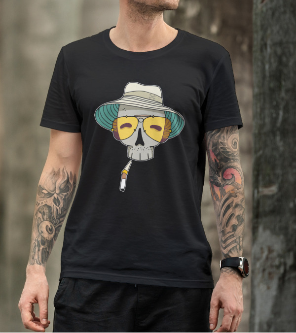 Raoul Duke Skull In Hat With Glasses And Cigarette T-Shirt