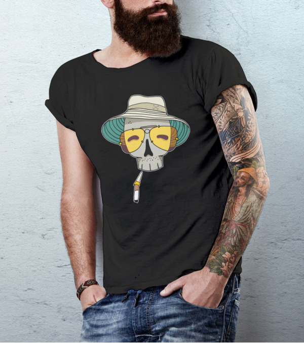 Raoul Duke Skull In Hat With Glasses And Cigarette T-Shirt