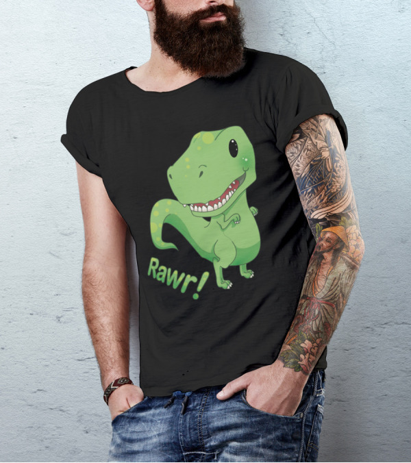 Rawr Dinosaur Cute Green Cartoon T-Rex T-Shirt