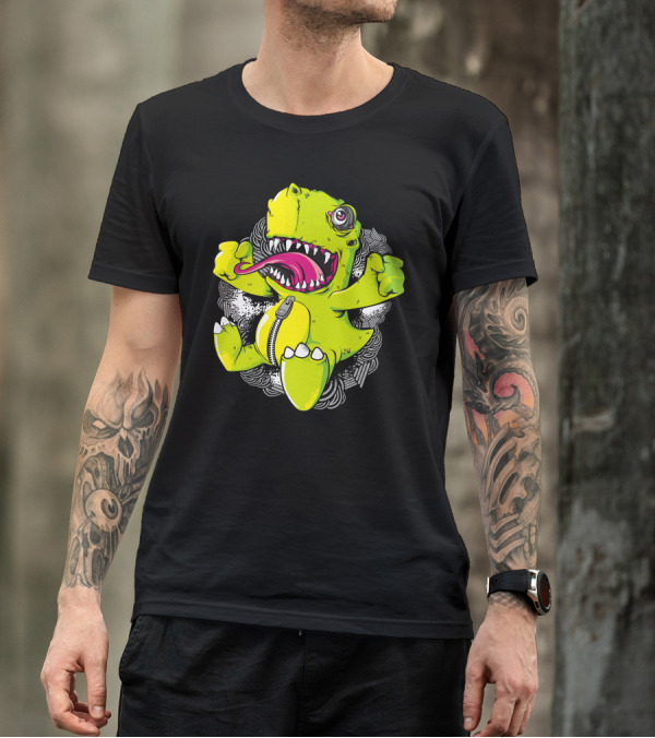 Rawrr Dinosaur Creature Cartoon With Zipper And Claws T-Shirt