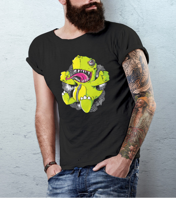 Rawrr Dinosaur Creature Cartoon With Zipper And Claws T-Shirt