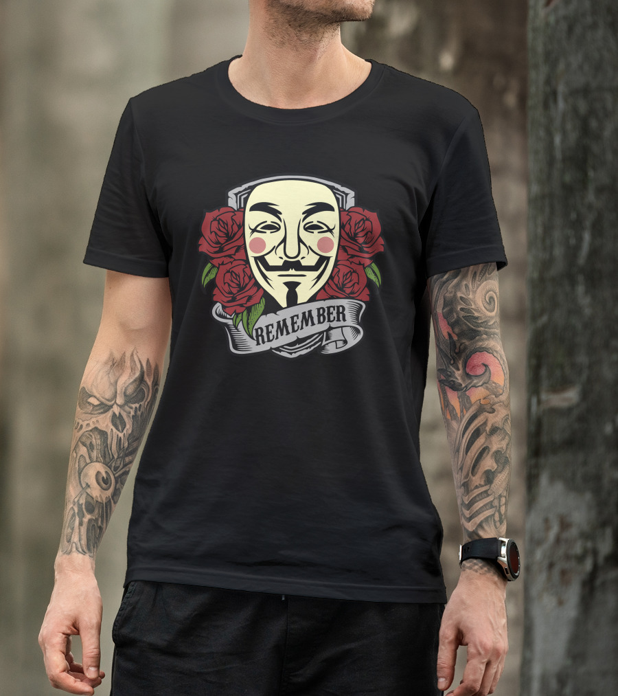 Remember Guy Fawkes Mask With Red Roses T-Shirt