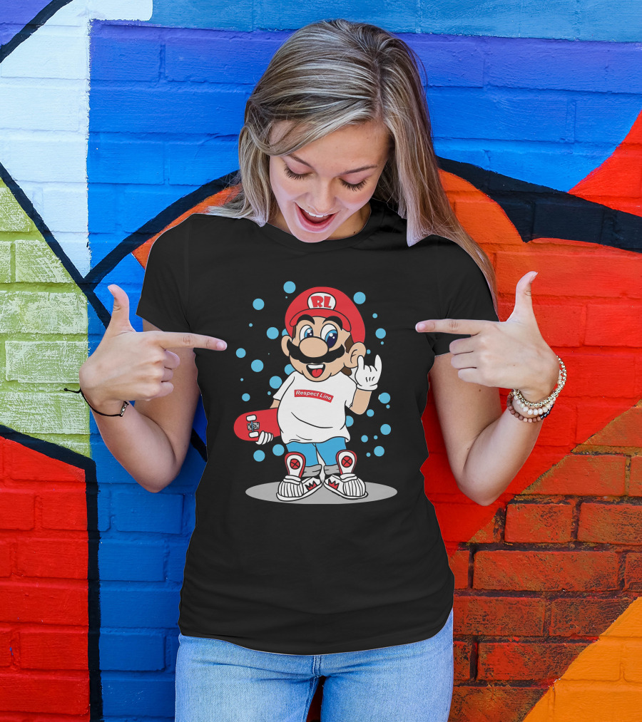 Respect Line RL Skateboard Character With Red Cap And White Gloves T-Shirt