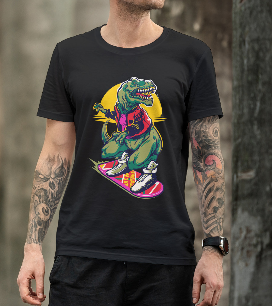Rex To The Future Dinosaur Skateboarding Retro Adventure T-Shirt