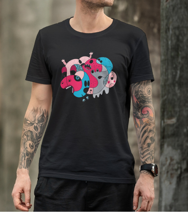 Rhino Splat Colorful Abstract Faces And Shapes T-Shirt