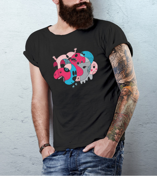 Rhino Splat Colorful Abstract Faces And Shapes T-Shirt